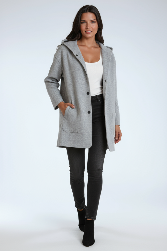 Jasmine Damesjas met Capuchon | Lange Jas met Drukknoopsluiting