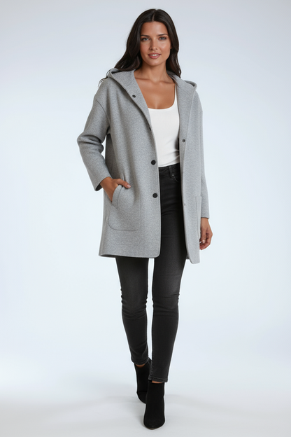 Jasmine Damesjas met Capuchon | Lange Jas met Drukknoopsluiting