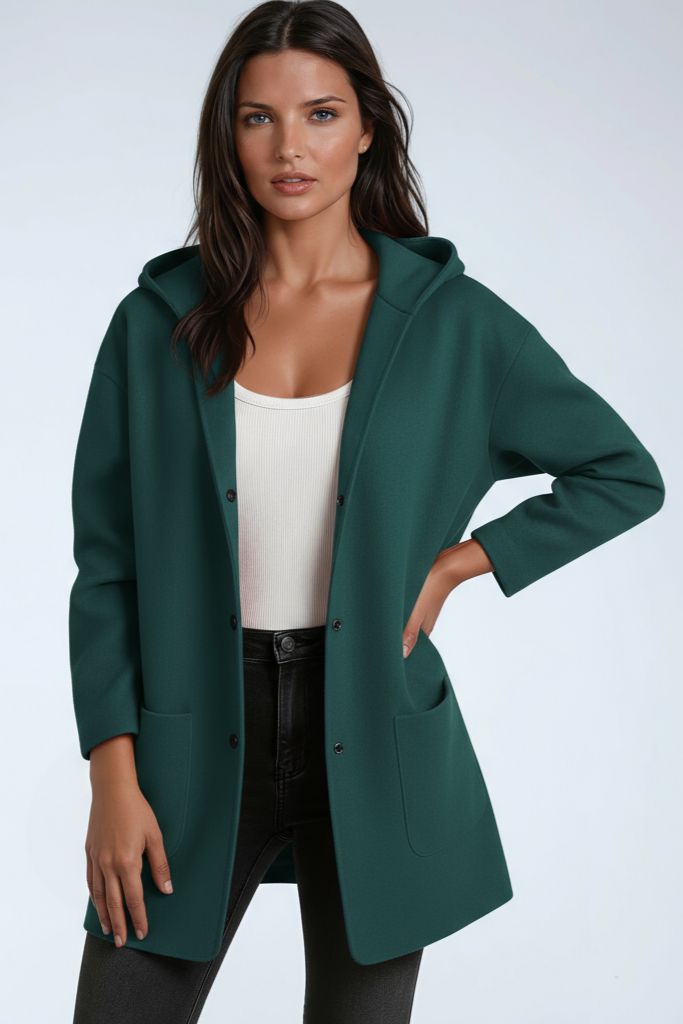 Jasmine Damesjas met Capuchon | Lange Jas met Drukknoopsluiting