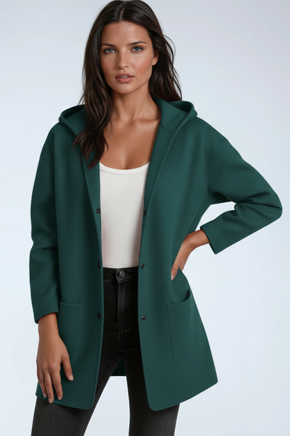 Jasmine Damesjas met Capuchon | Lange Jas met Drukknoopsluiting