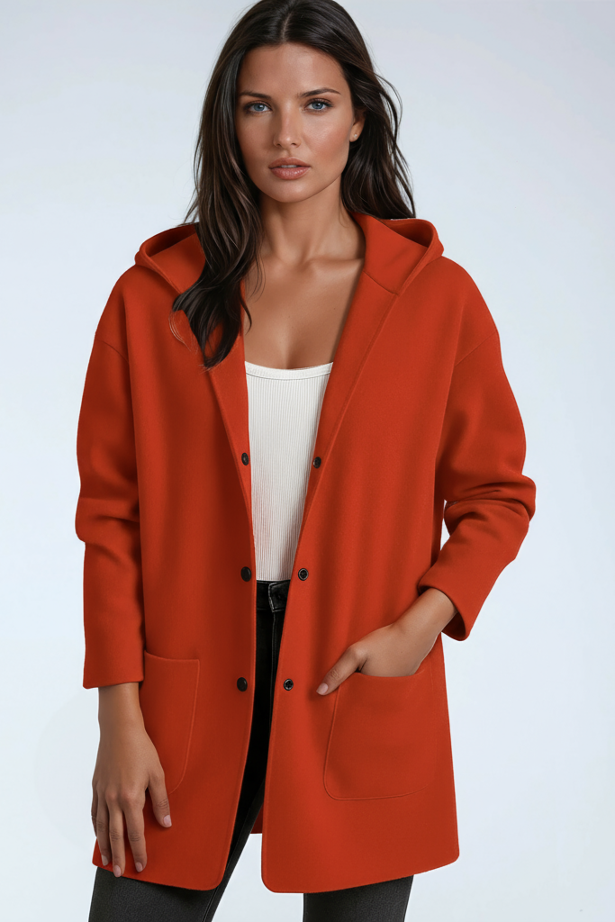 Jasmine Damesjas met Capuchon | Lange Jas met Drukknoopsluiting