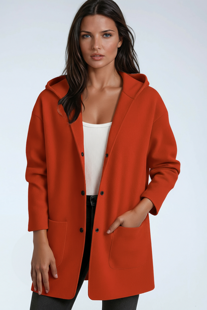 Jasmine Damesjas met Capuchon | Lange Jas met Drukknoopsluiting