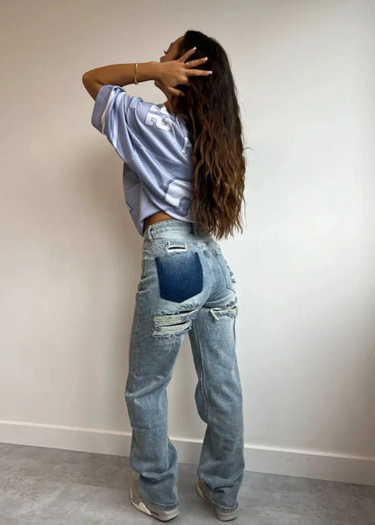 Vintage Ripped Jeans met Uniek Patchwork Detail