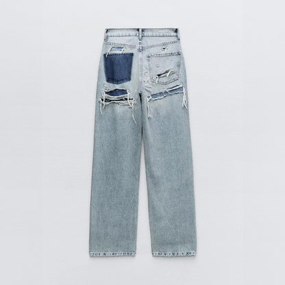 Vintage Ripped Jeans met Uniek Patchwork Detail