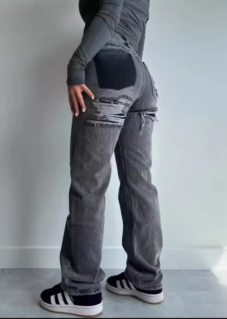 Vintage Ripped Jeans met Uniek Patchwork Detail