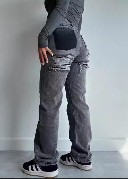 Vintage Ripped Jeans met Uniek Patchwork Detail