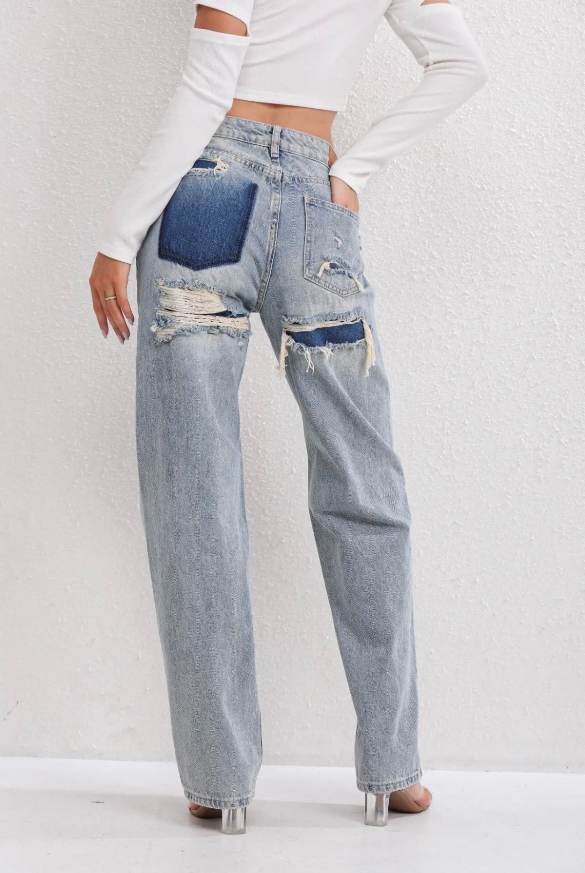 Vintage Ripped Jeans met Uniek Patchwork Detail