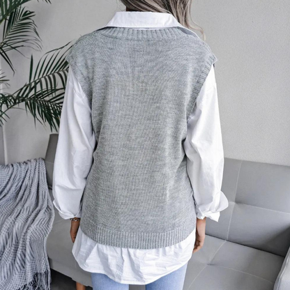 Thessalyn - Vrouwen Kabelgebreid V-hals Sweater Vest