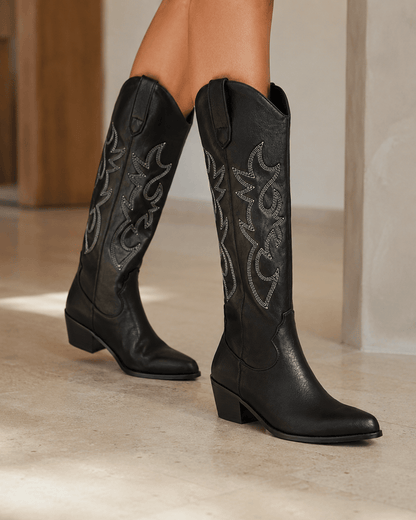 Dames Laarzen Knielaars | Geborduurde Western Schacht