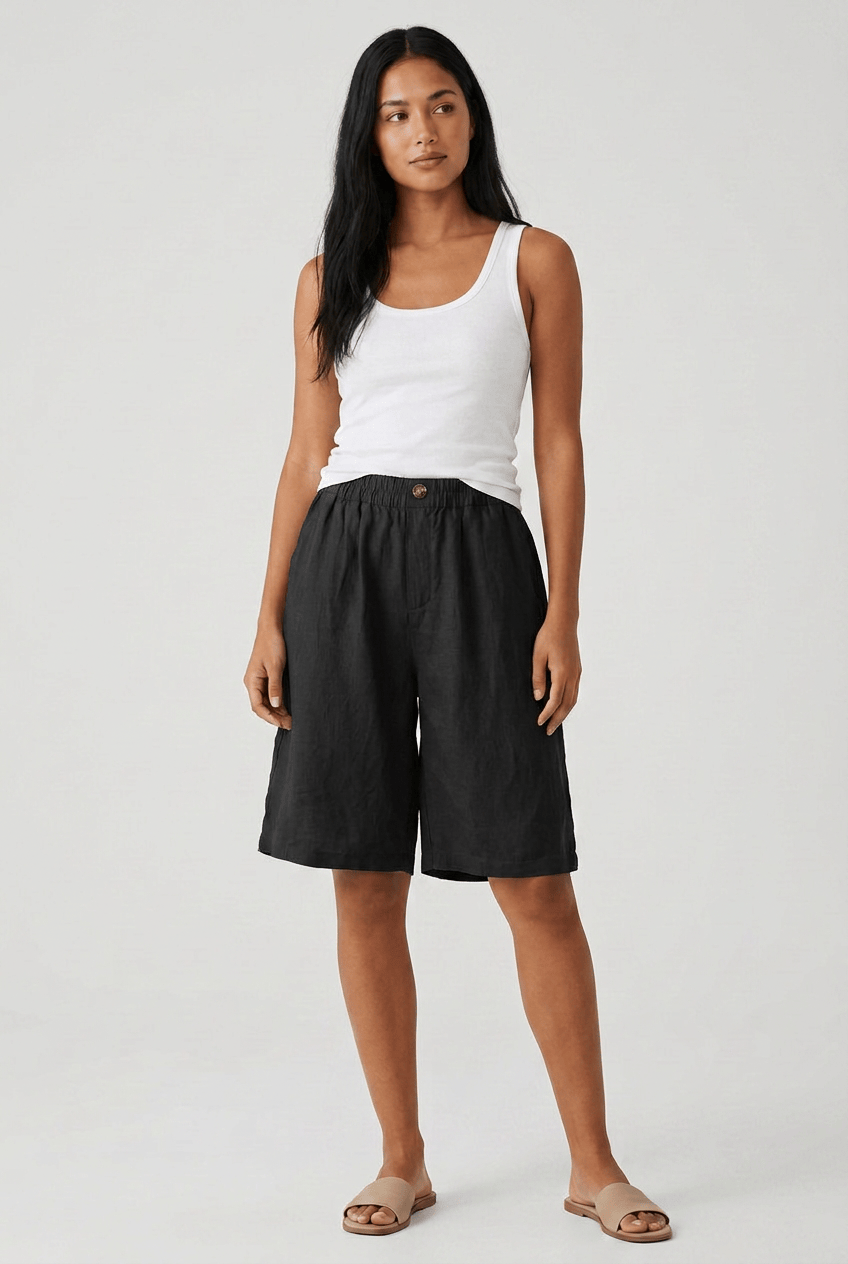 Dames Korte Broek met Elastische Taille en Wijde Pasvorm | Knielengte