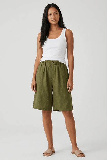 Dames Korte Broek met Elastische Taille en Wijde Pasvorm | Knielengte