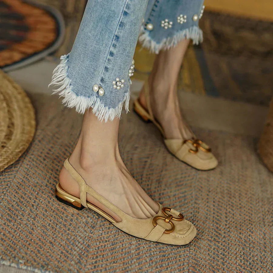 Pumps Dames | Slingback met Vierkante Neus & Gouden Kettingdetail
