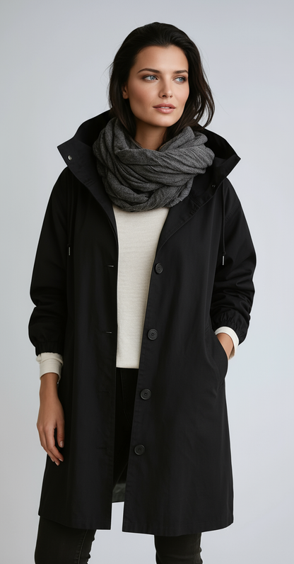Lange Jas Dames | Capuchon & Knoopsluiting
