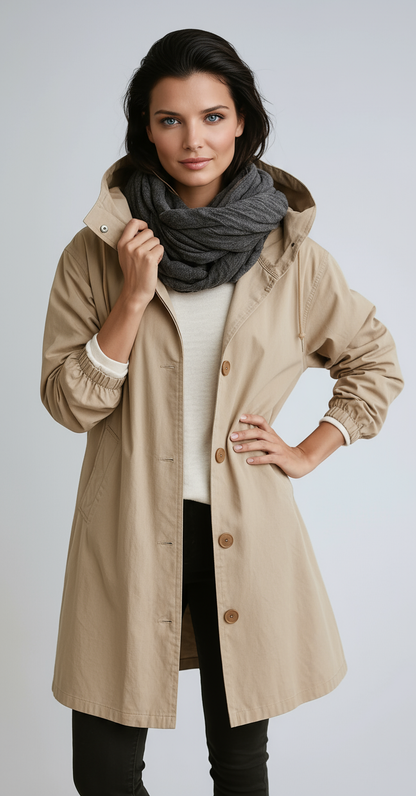 Lange Jas Dames | Capuchon & Knoopsluiting