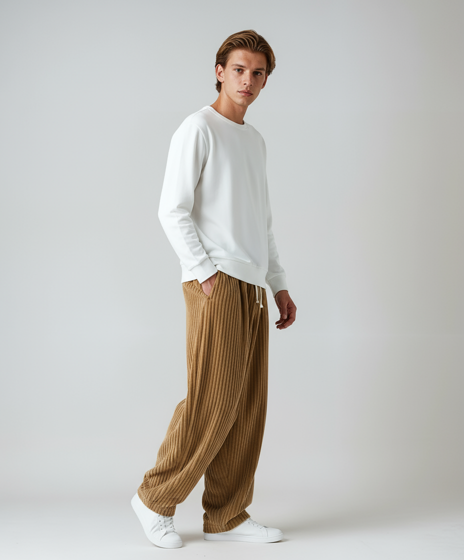 Steve | Wijde Corduroy Broek met Trekkoord