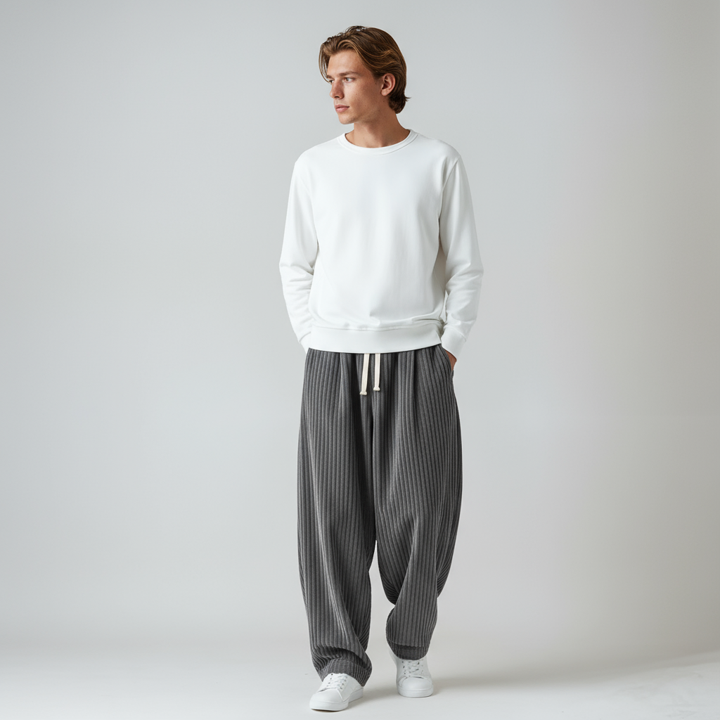 Steve | Wijde Corduroy Broek met Trekkoord