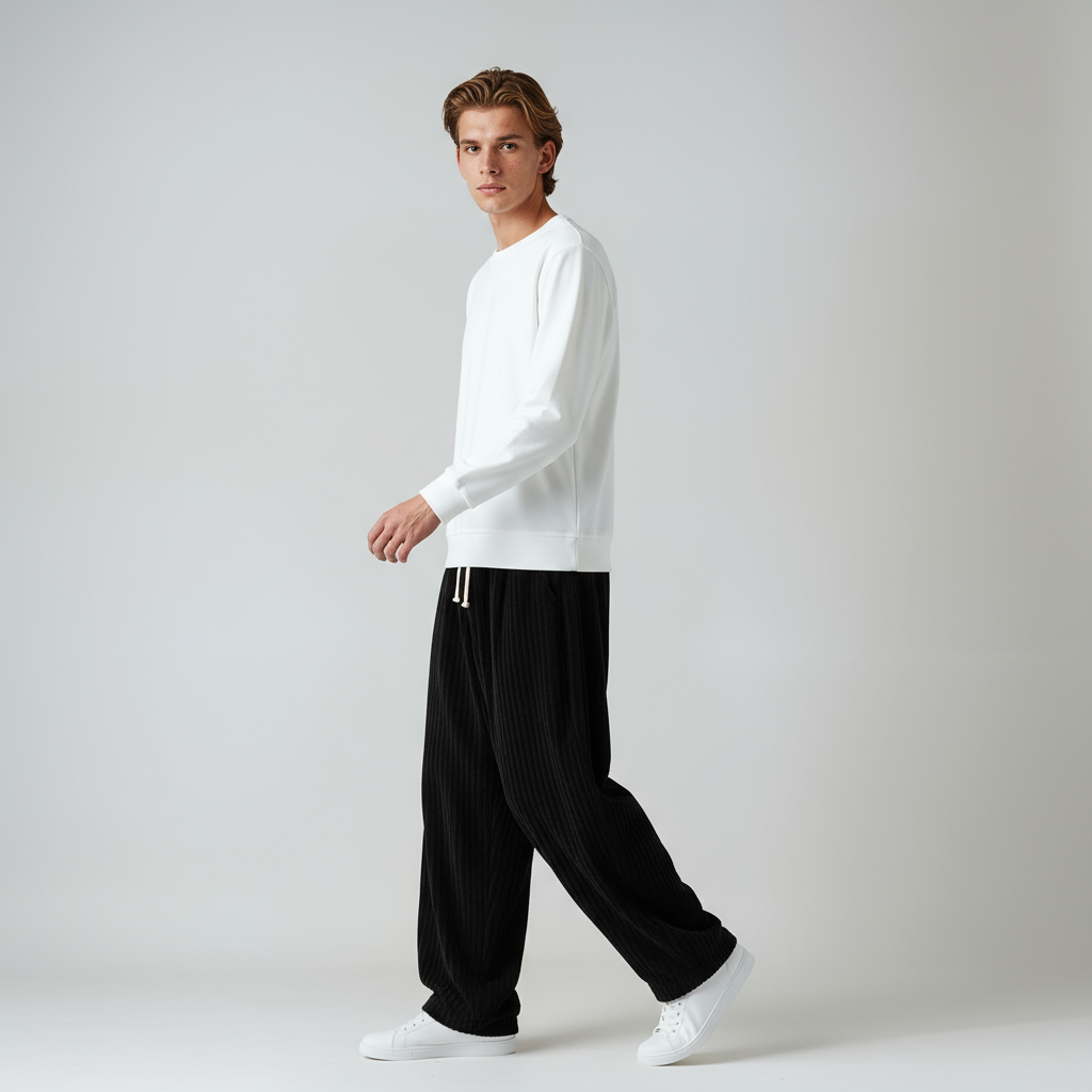 Steve | Wijde Corduroy Broek met Trekkoord