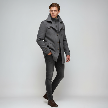 Heren Winterjas Lang | Met Colkraag en Knoopsluiting