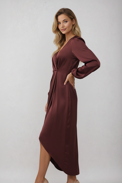 Dames Jurk | Wikkel Midi Jurk met  Taille Ceintuur