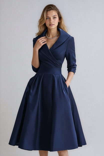 Dames Jurk | Midi Jurk met Kraag en Getailleerde Pasvorm