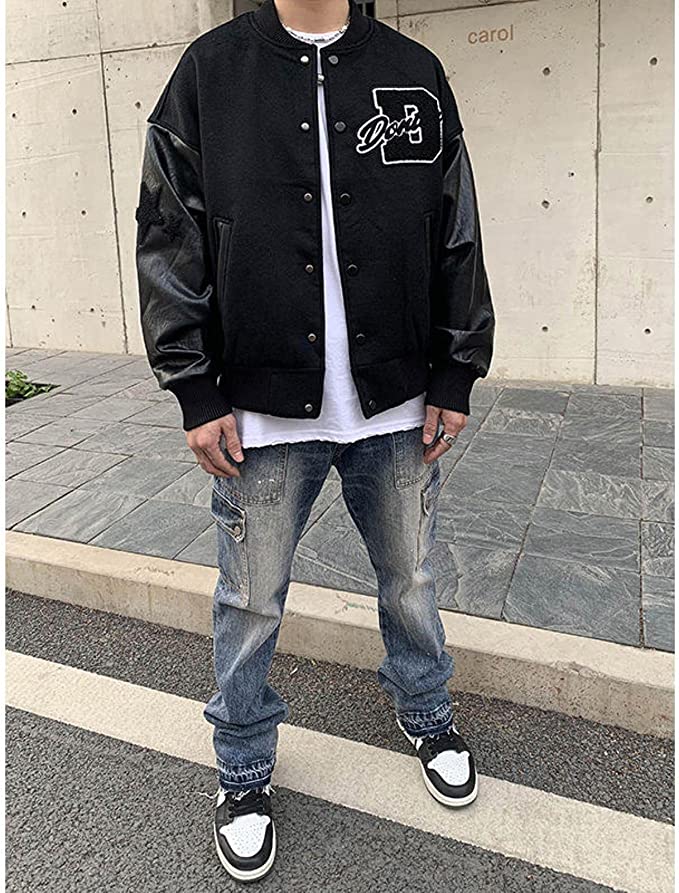 Zwarte Heren Varsity Jack – Sportieve Bomberjas met College Look