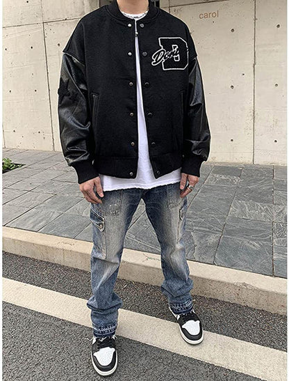 Zwarte Heren Varsity Jack – Sportieve Bomberjas met College Look