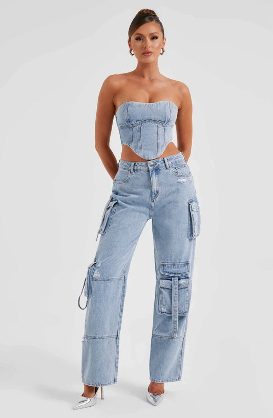 Zomer dames denim korset – Comfortabel en stijlvol strapless topje voor trendy looks