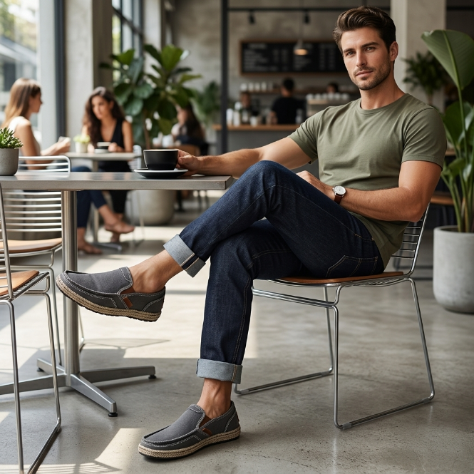 Heren Loafers met Slip-On Pasvorm en Espadrille Zool | Casual Instappers