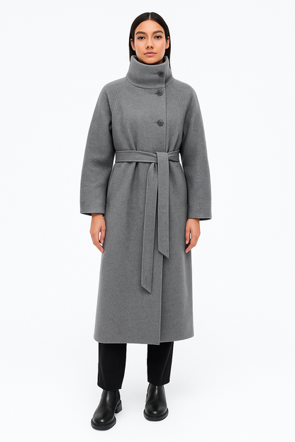 Lange Dames Manteljas | Minimalistische Ontwerp & Hoogsluitende Kraag