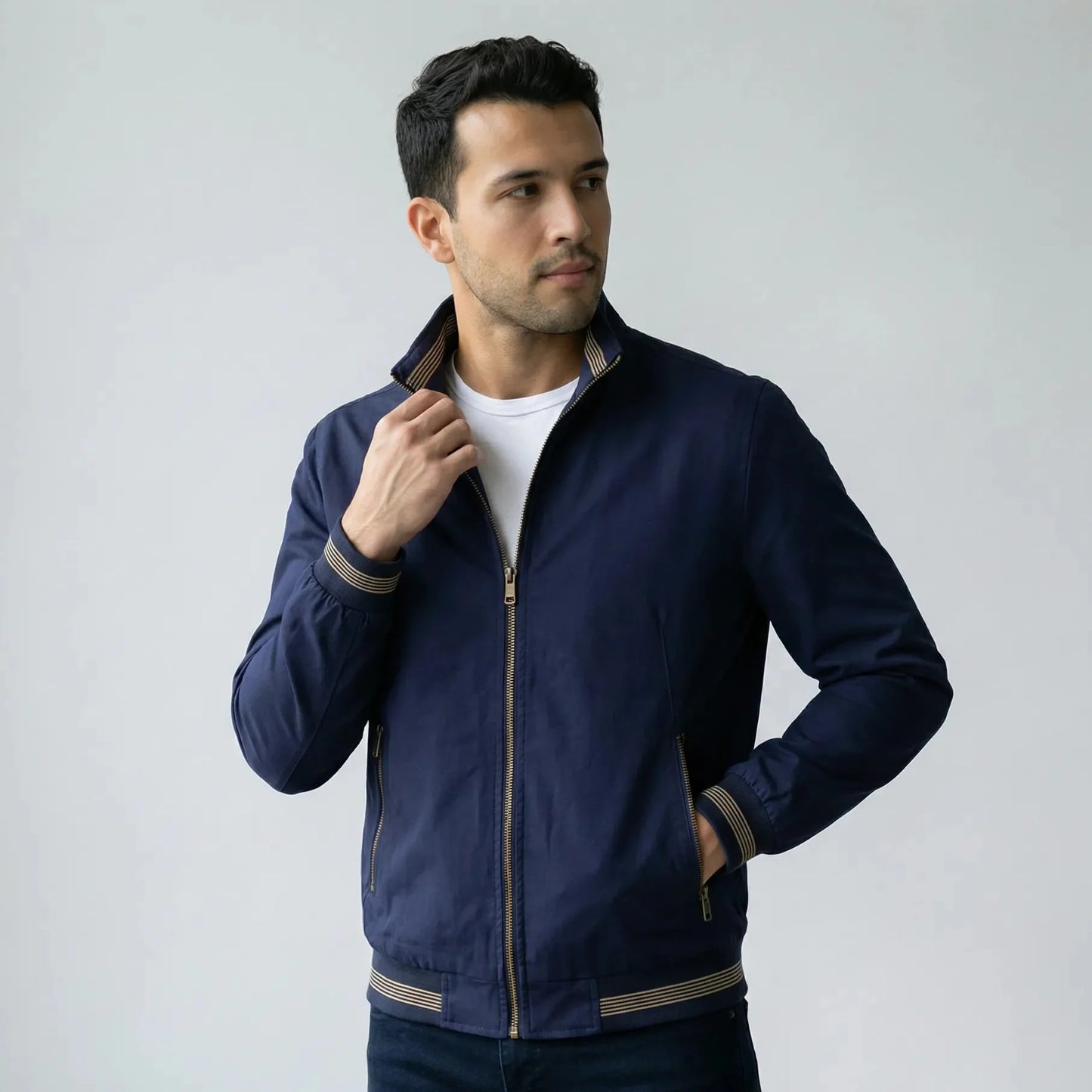 Slim Fit Tussenjas Heren | Geribde Boorden en Taille