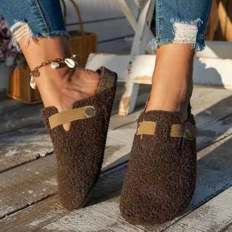 Dames Fur Mule Clogs | Verstelbare Gesp