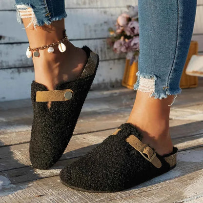 Dames Fur Mule Clogs | Verstelbare Gesp