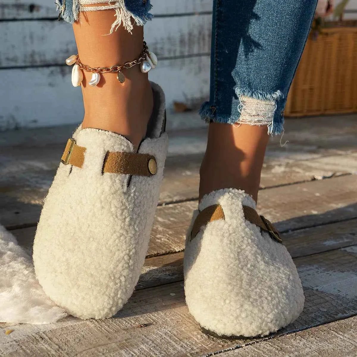 Dames Fur Mule Clogs | Verstelbare Gesp