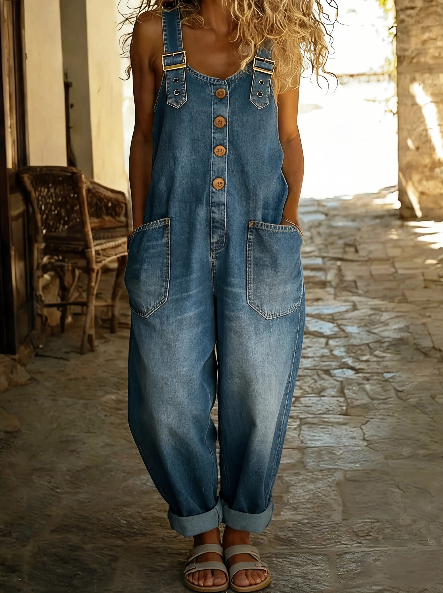 Latzhose Damen Denim | Verstellbare Träger & Aufgesetzte Taschen