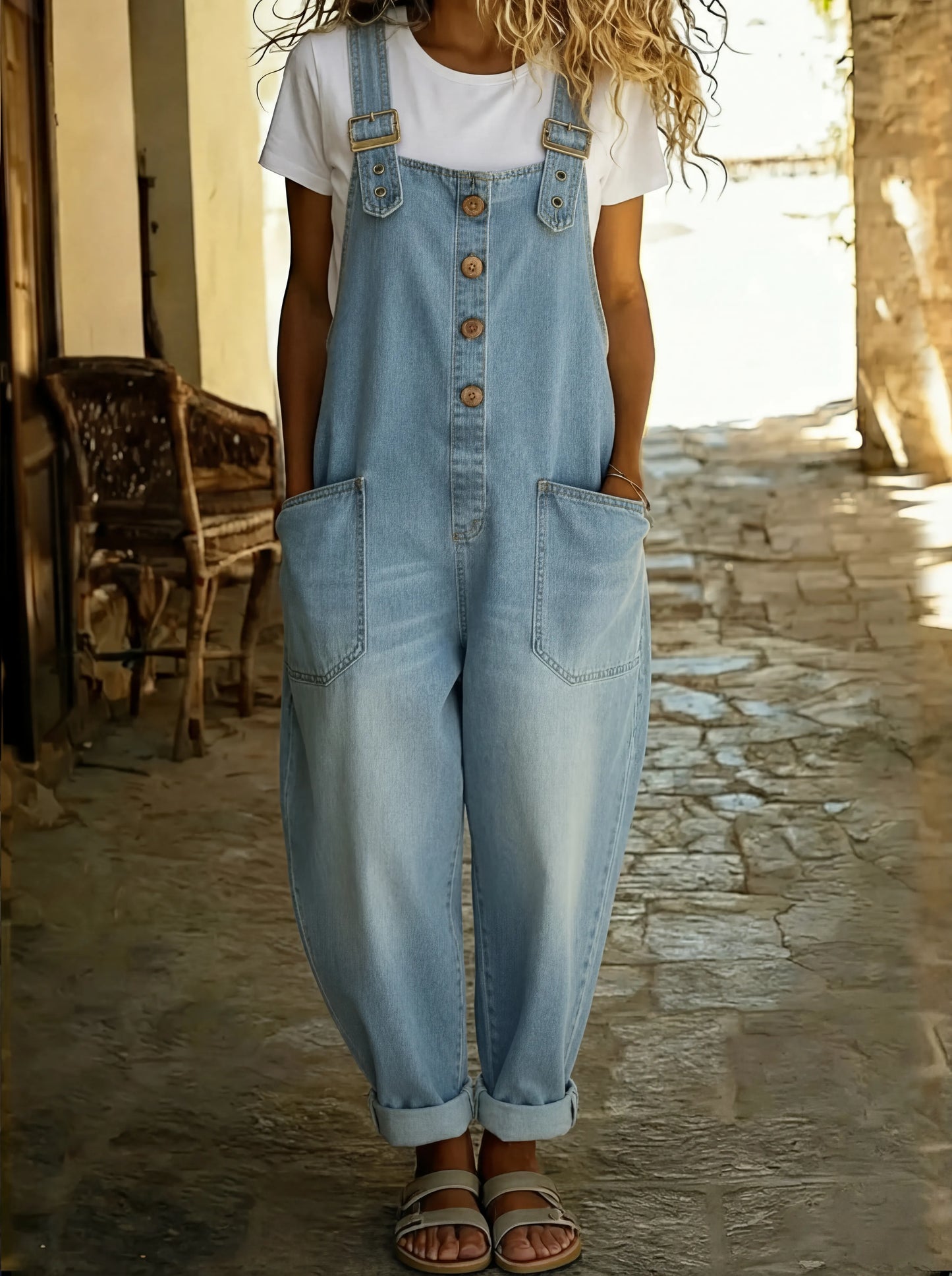 Latzhose Damen Denim | Verstellbare Träger & Aufgesetzte Taschen