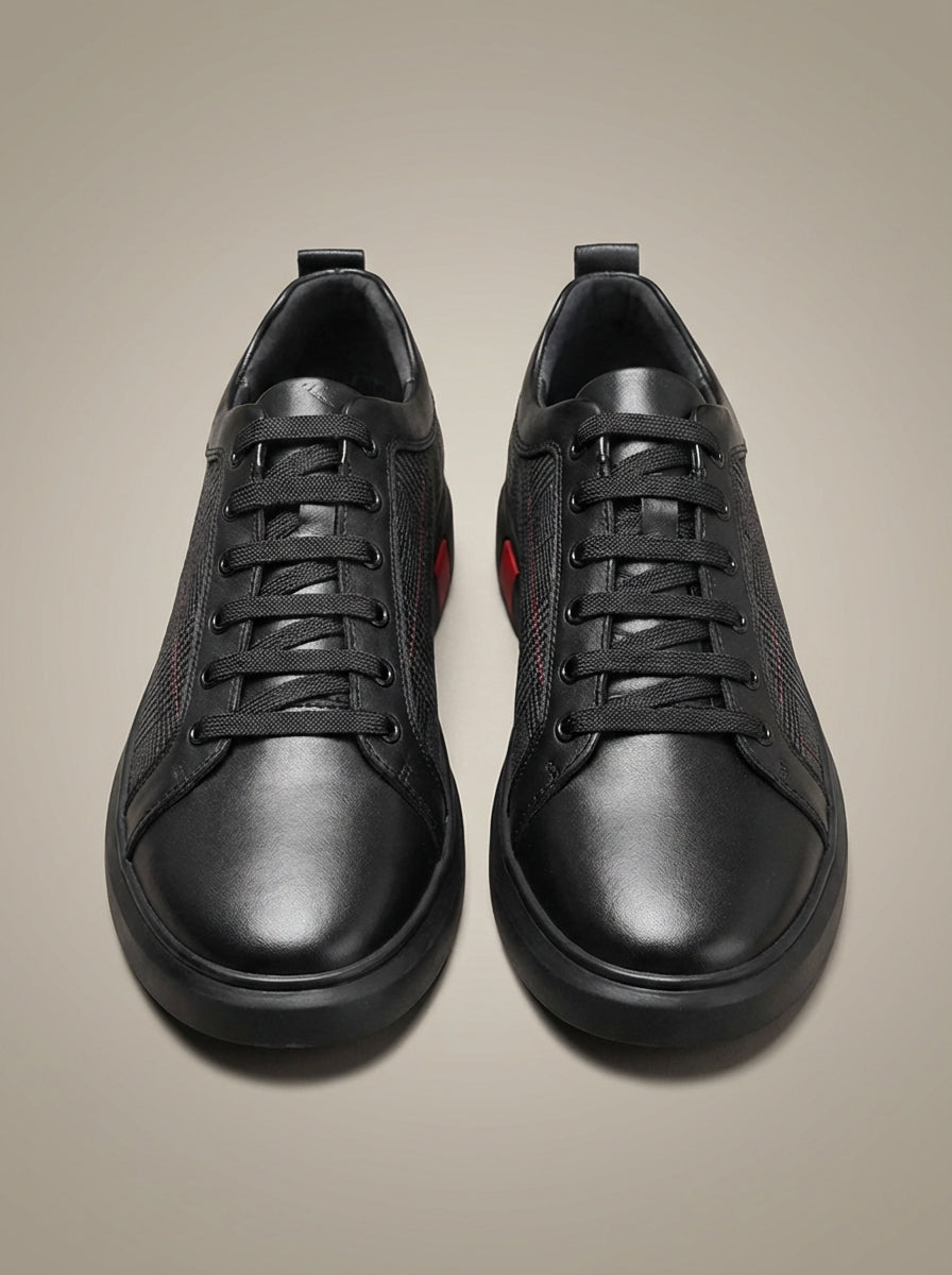 Zwarte Sneakers Heren | Nette Schoenen met Geruit Detail
