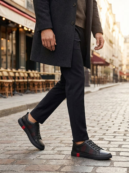 Zwarte Sneakers Heren | Nette Schoenen met Geruit Detail
