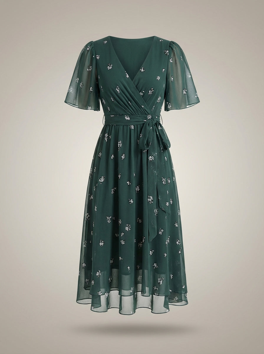Jurk Dames met Bloemenprint | V-hals met Taillekoord