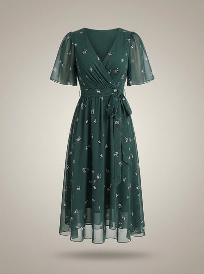 Jurk Dames met Bloemenprint | V-hals met Taillekoord
