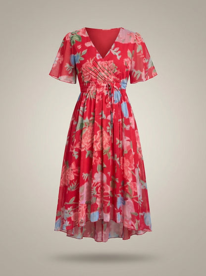 Jurk Dames met Bloemenprint | V-hals met Taillekoord