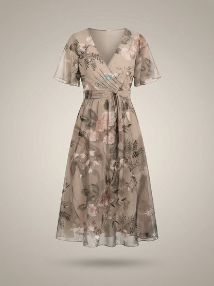 Jurk Dames met Bloemenprint | V-hals met Taillekoord