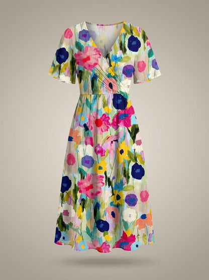 Jurk Dames met Bloemenprint | V-hals met Taillekoord