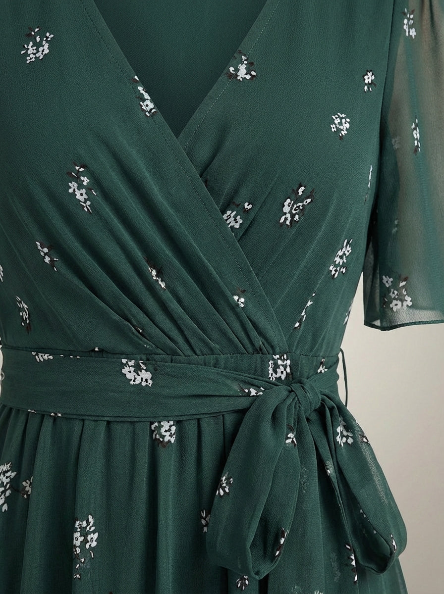 Jurk Dames met Bloemenprint | V-hals met Taillekoord