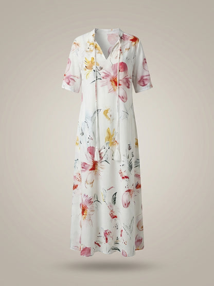 Jurk Dames Bloemenprint | Midi Jurk met V-hals