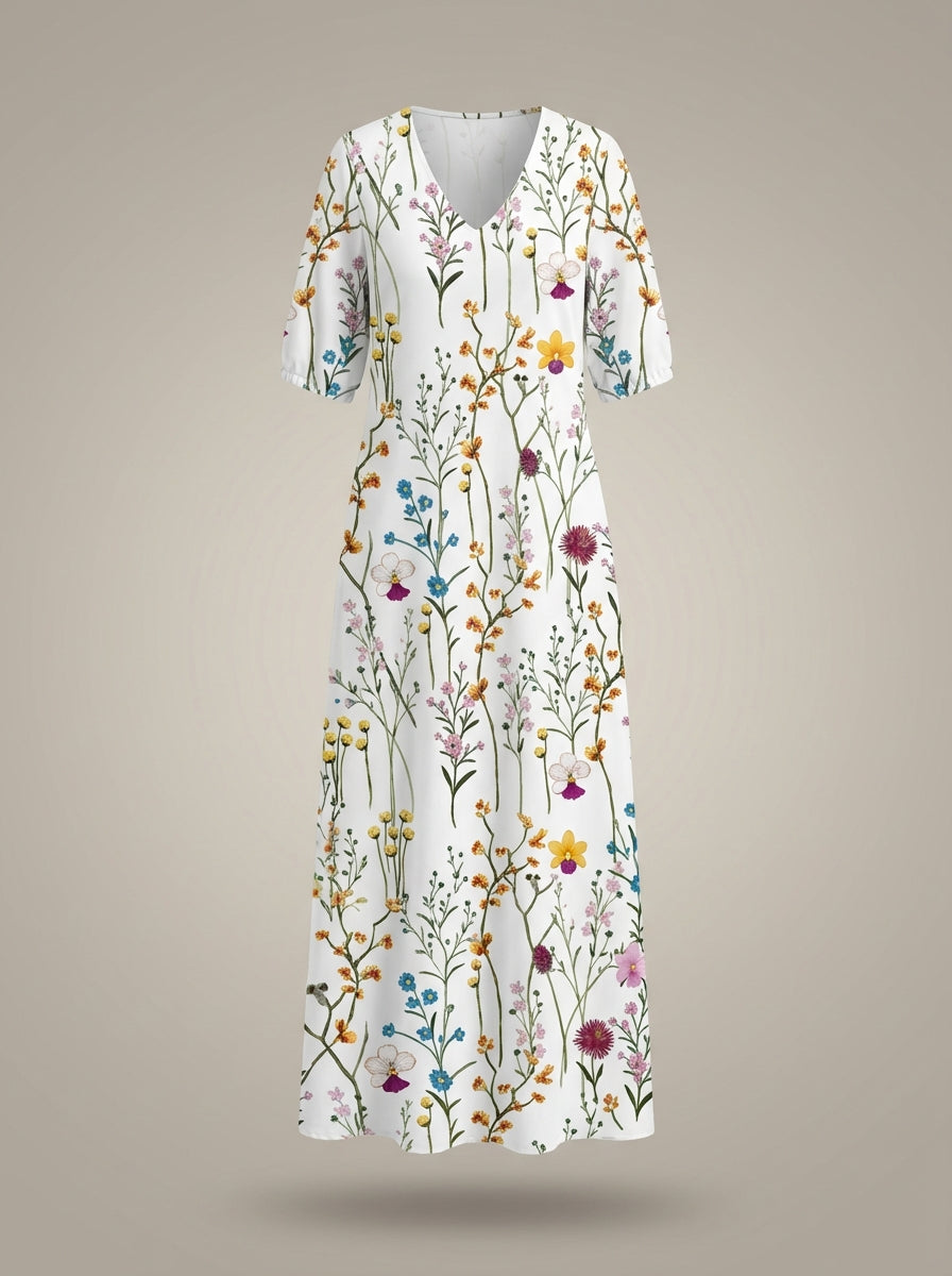 Jurk Dames Bloemenprint | Midi Jurk met V-hals