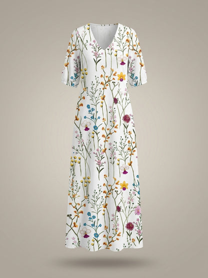 Jurk Dames Bloemenprint | Midi Jurk met V-hals