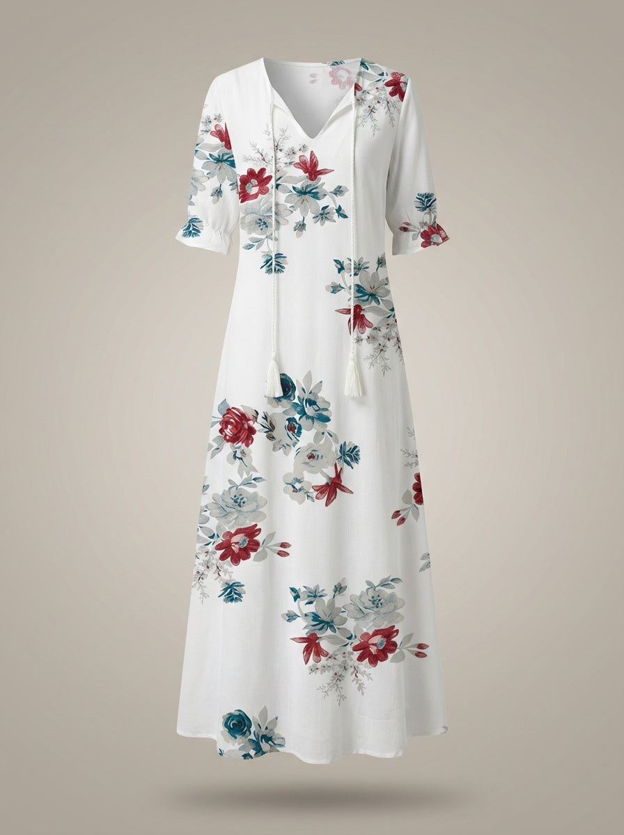 Jurk Dames Bloemenprint | Midi Jurk met V-hals