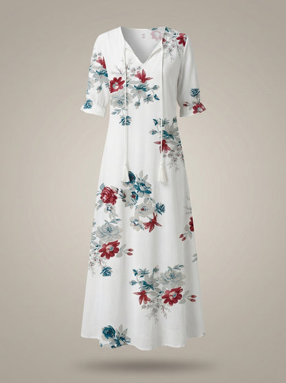 Jurk Dames Bloemenprint | Midi Jurk met V-hals