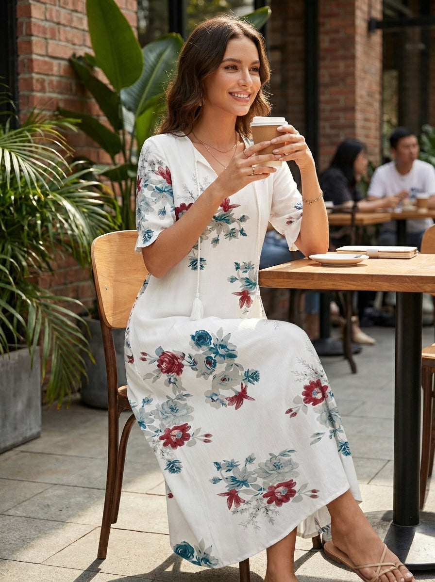 Jurk Dames Bloemenprint | Midi Jurk met V-hals
