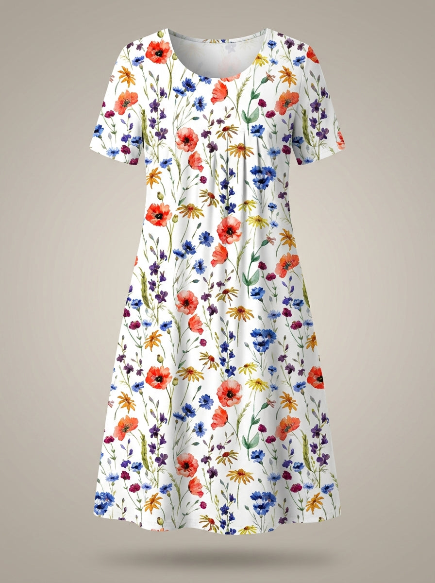 Jurk Dames Bloemenprint | Ronde Hals & Korte Mouwen